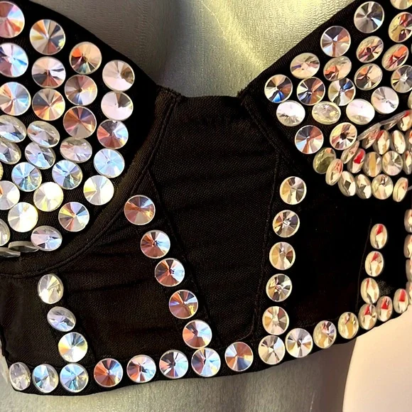 For Love And Lemons Black Jackpot Embellished Long Line Bra - Picture 3 of 7